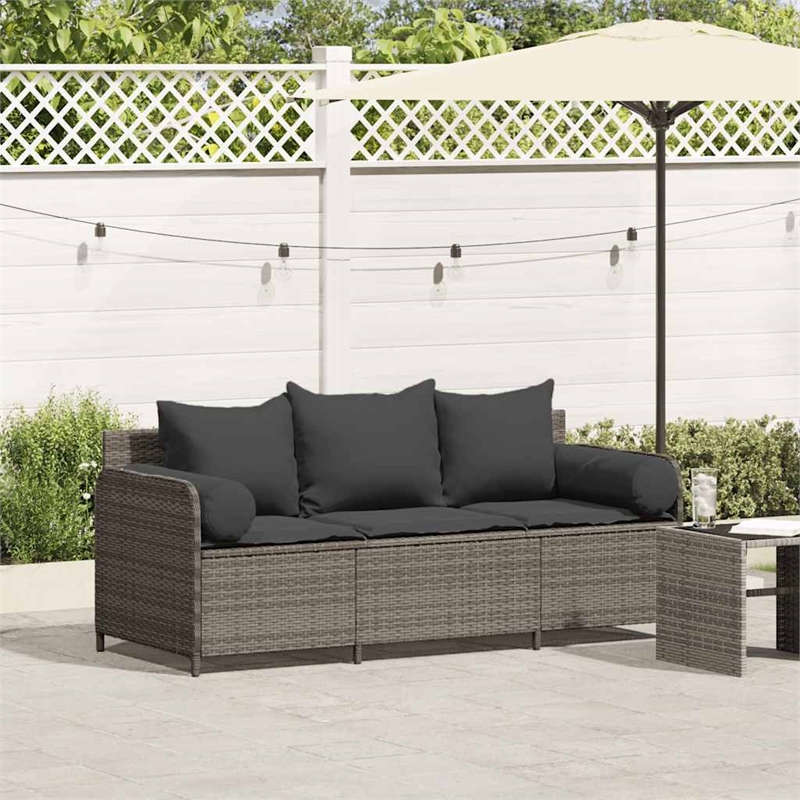Bowery Hill 3-Seater PE Rattan Garden Sofa With Removable Covers in Gray