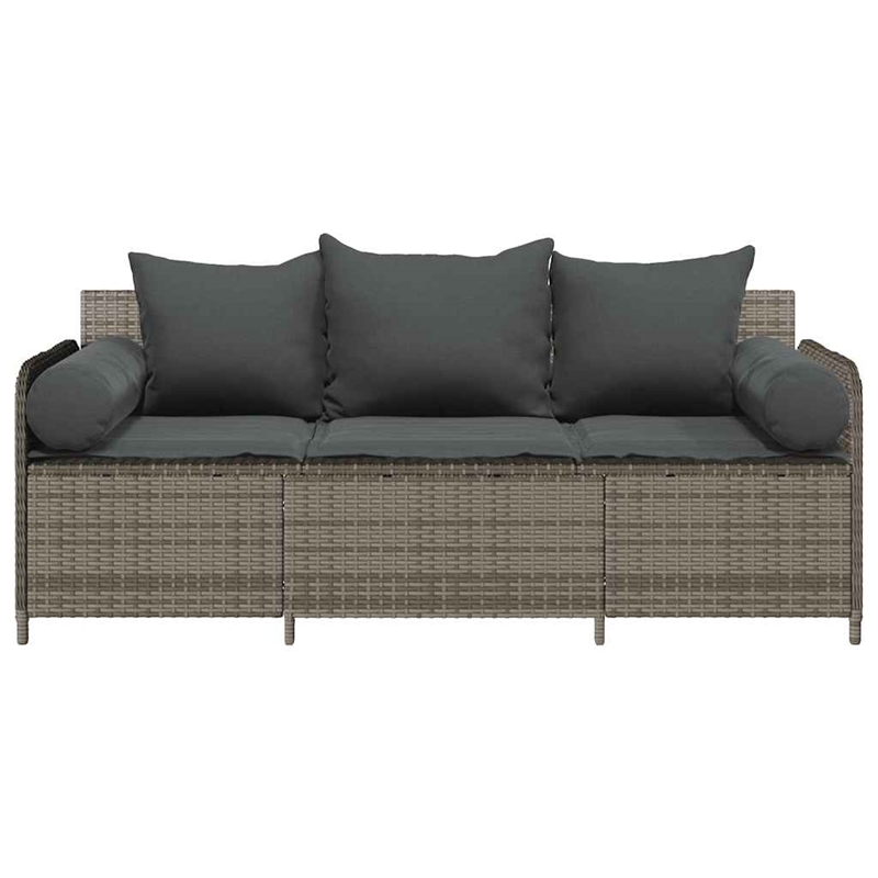 Bowery Hill 3-Seater PE Rattan Garden Sofa With Removable Covers in Gray