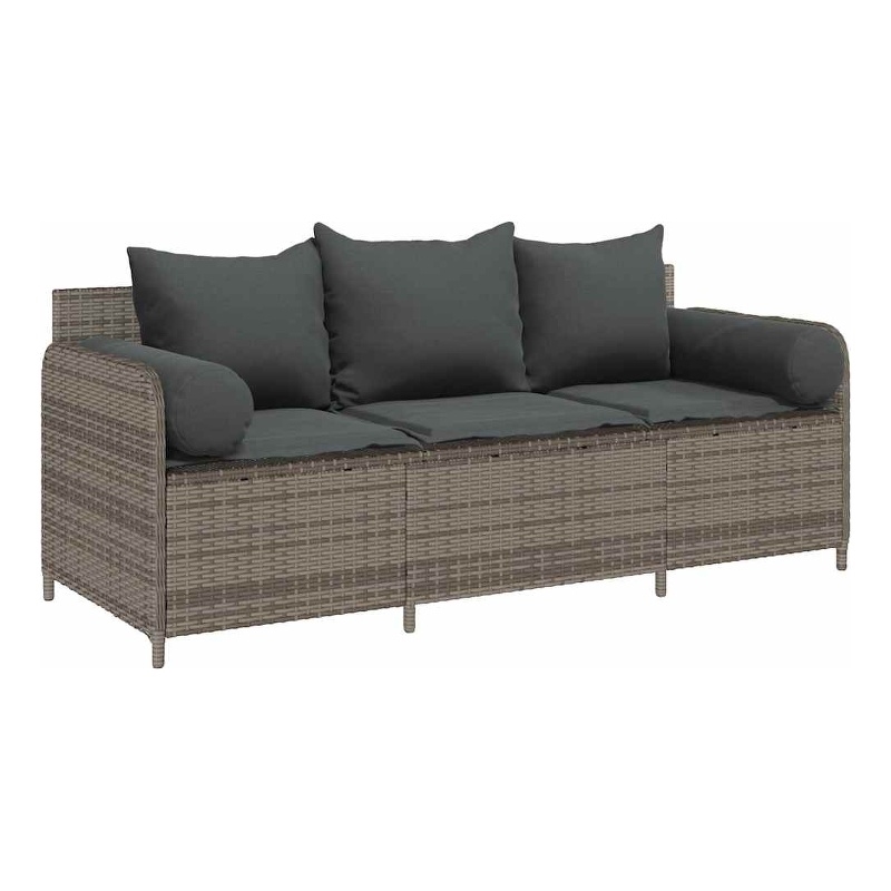 Bowery Hill 3-Seater PE Rattan Garden Sofa With Removable Covers in Gray