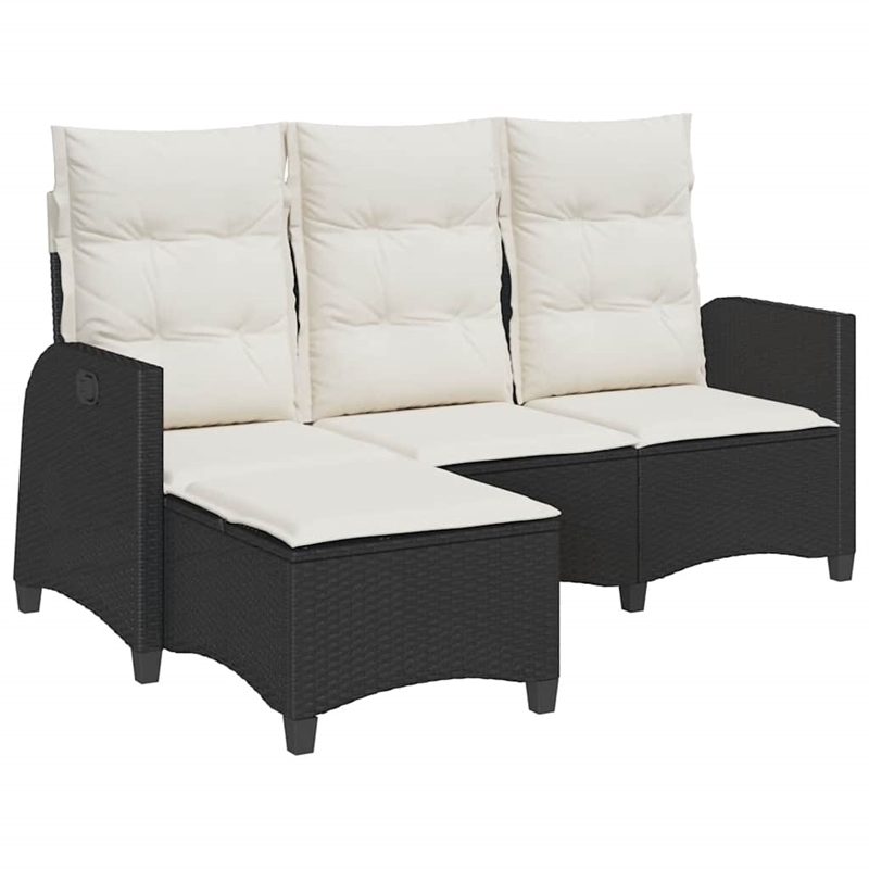 Bowery Hill Contemporary Reclining PE Rattan Garden Sofa in Black