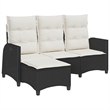 Bowery Hill Contemporary Reclining PE Rattan Garden Sofa in Black