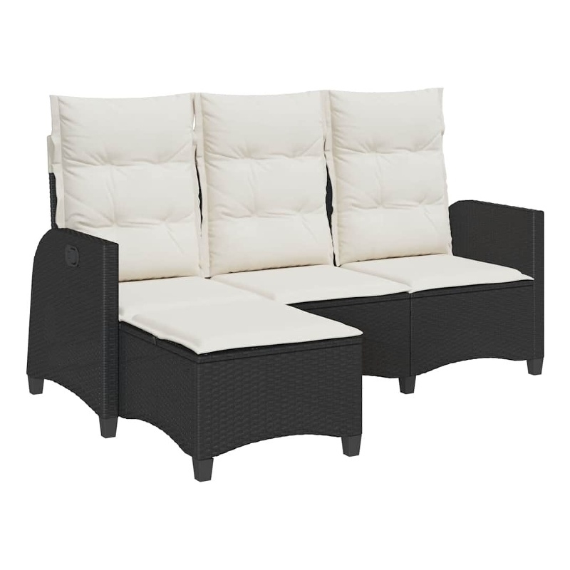 Bowery Hill Contemporary Reclining PE Rattan Garden Sofa in Black