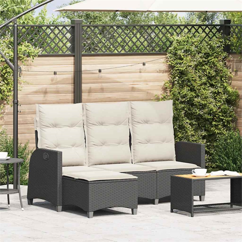 Bowery Hill Contemporary Reclining PE Rattan Garden Sofa in Black