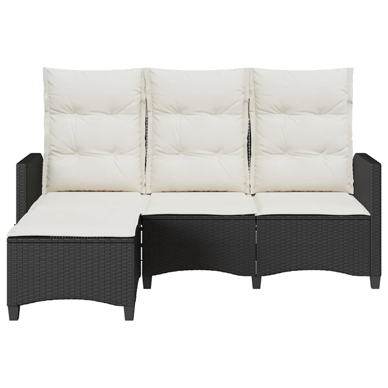 Bowery Hill Contemporary Reclining PE Rattan Garden Sofa in Black