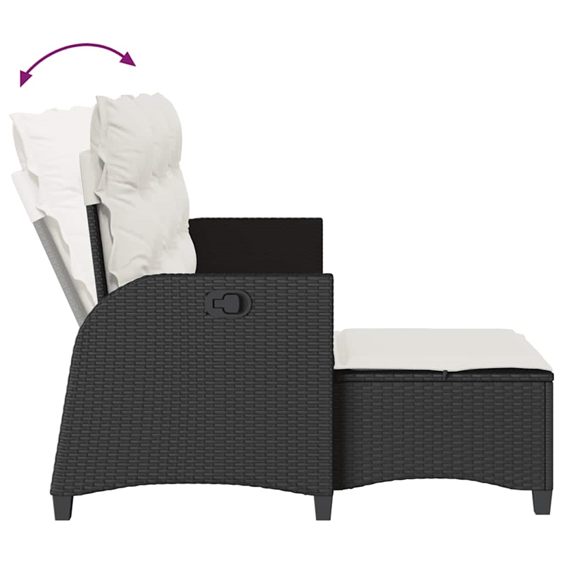 Bowery Hill Contemporary Reclining PE Rattan Garden Sofa in Black