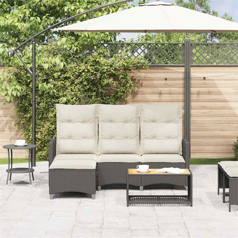 Bowery Hill Contemporary Reclining PE Rattan Garden Sofa in Black