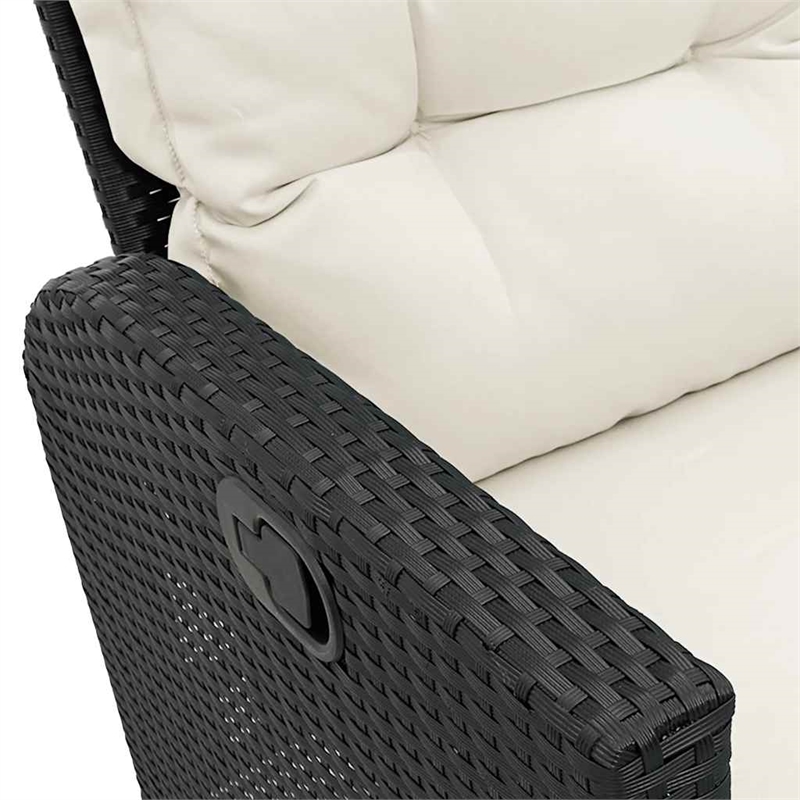Bowery Hill Contemporary Reclining PE Rattan Garden Sofa in Black