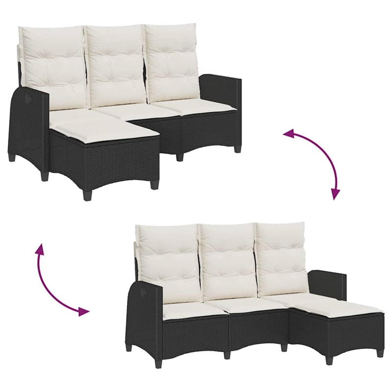 Bowery Hill Contemporary Reclining PE Rattan Garden Sofa in Black