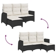 Bowery Hill Contemporary Reclining PE Rattan Garden Sofa in Black