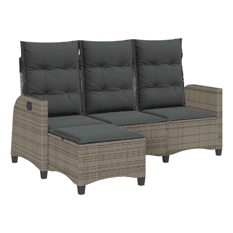Bowery Hill 3-Seater Rattan & Powder-Coated Steel Reclining Garden Sofa - Gray