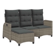 Bowery Hill 3-Seater Rattan & Powder-Coated Steel Reclining Garden Sofa - Gray