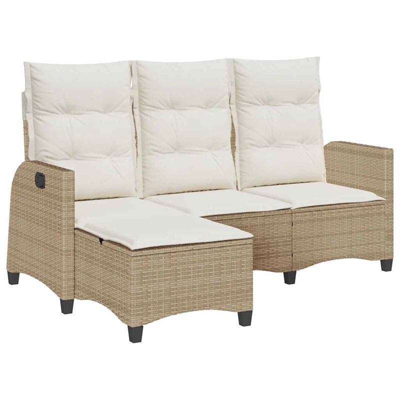 Bowery Hill Medium Rattan Reclining Garden Sofa With Adjustable Armrests - Beige