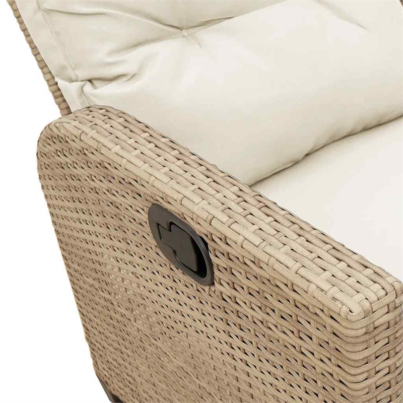 Bowery Hill Medium Rattan Reclining Garden Sofa With Adjustable Armrests - Beige