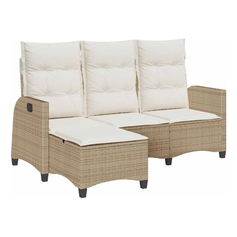 Bowery Hill Medium Rattan Reclining Garden Sofa With Adjustable Armrests - Beige