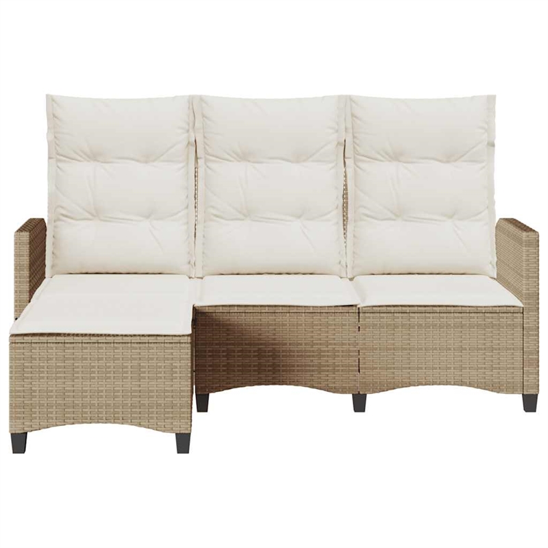 Bowery Hill Medium Rattan Reclining Garden Sofa With Adjustable Armrests - Beige