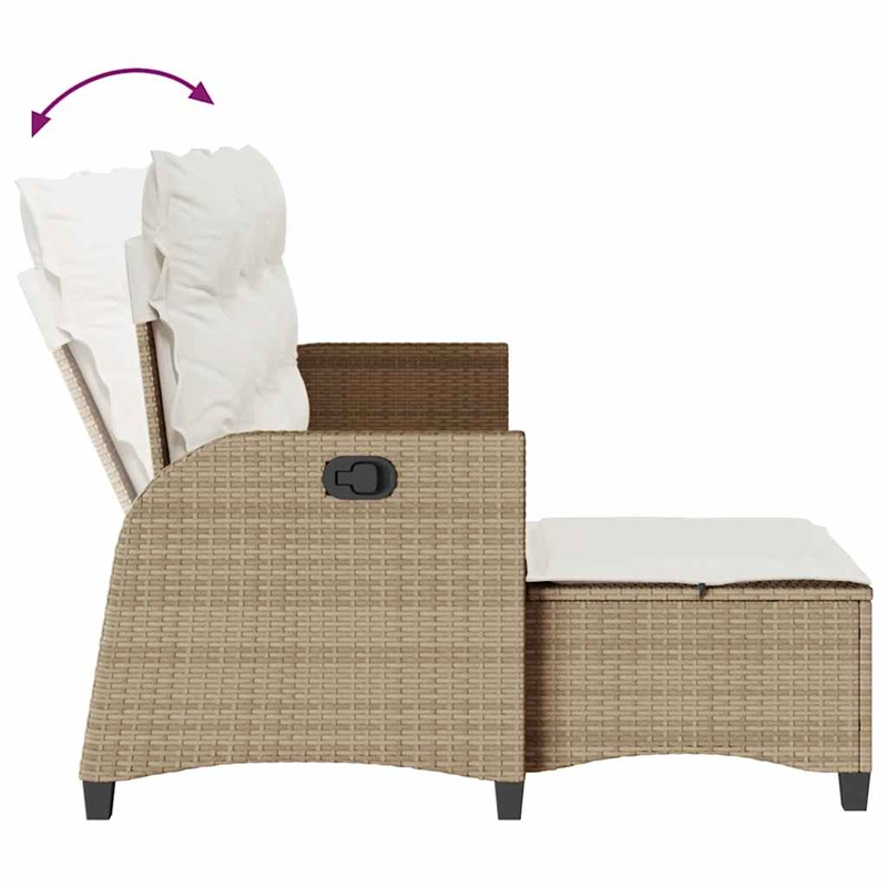 Bowery Hill Medium Rattan Reclining Garden Sofa With Adjustable Armrests - Beige