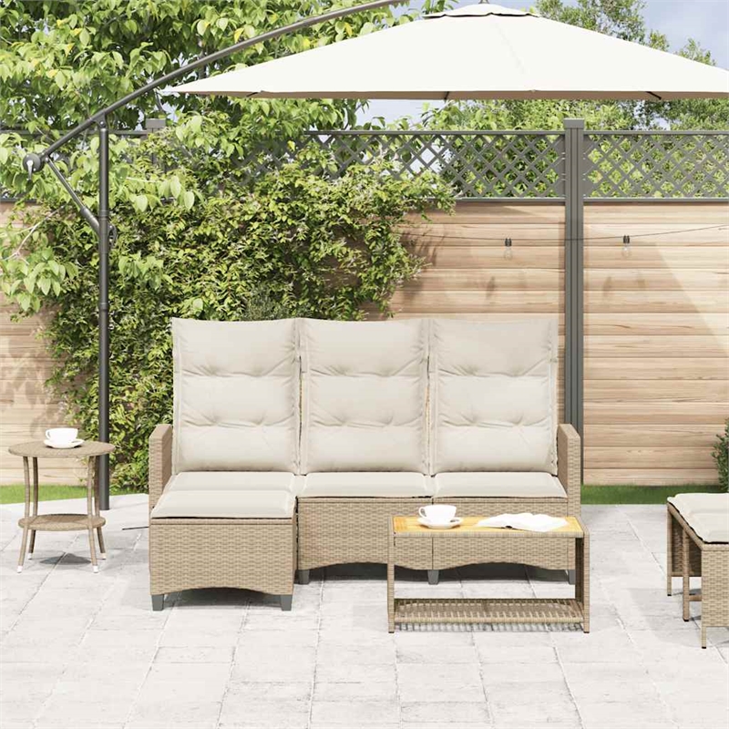 Bowery Hill Medium Rattan Reclining Garden Sofa With Adjustable Armrests - Beige