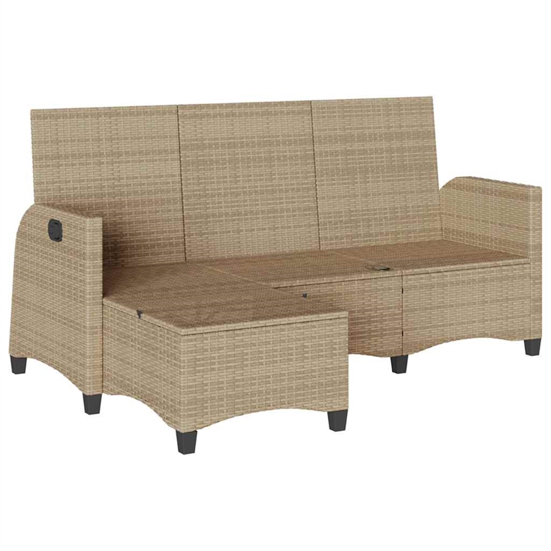 Bowery Hill Medium Rattan Reclining Garden Sofa With Adjustable Armrests - Beige