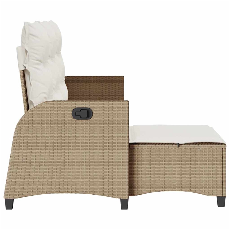 Bowery Hill Medium Rattan Reclining Garden Sofa With Adjustable Armrests - Beige