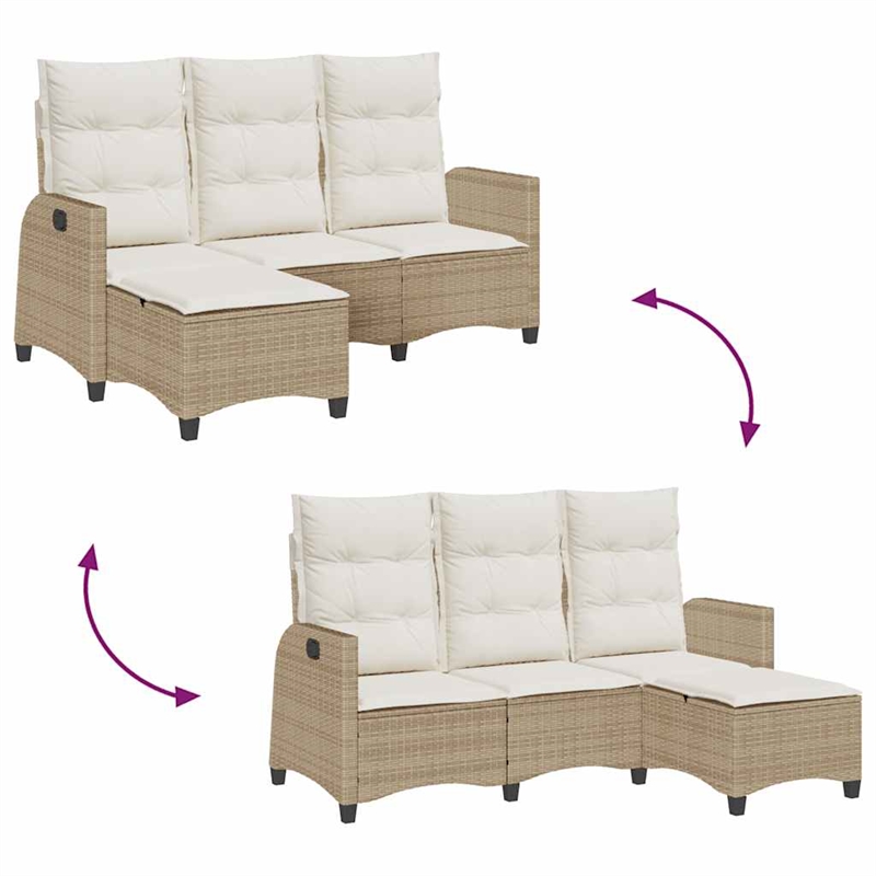 Bowery Hill Medium Rattan Reclining Garden Sofa With Adjustable Armrests - Beige