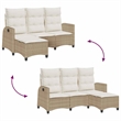 Bowery Hill Medium Rattan Reclining Garden Sofa With Adjustable Armrests - Beige