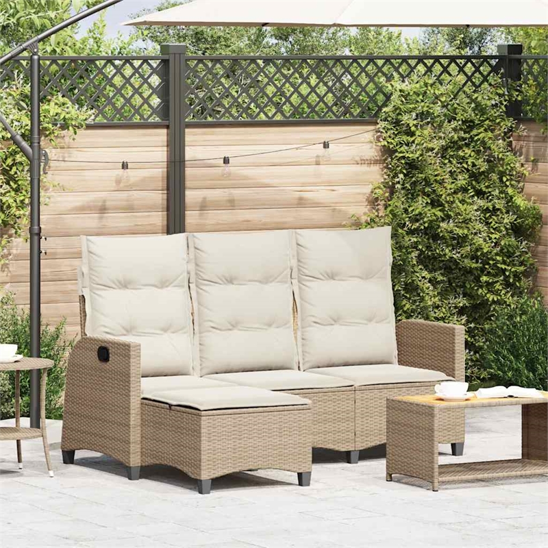Bowery Hill Medium Rattan Reclining Garden Sofa With Adjustable Armrests - Beige