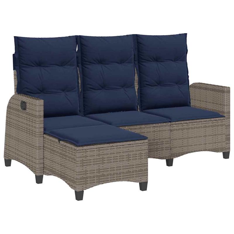 Bowery Hill 3-Seater Poly Rattan Reclining Garden Sofa in Gray