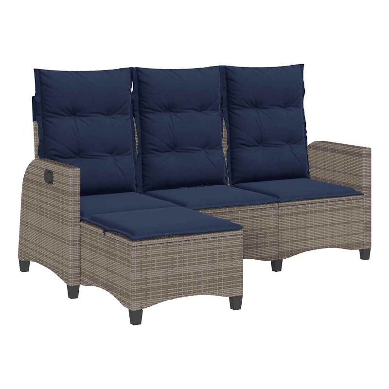 Bowery Hill 3-Seater Poly Rattan Reclining Garden Sofa in Gray