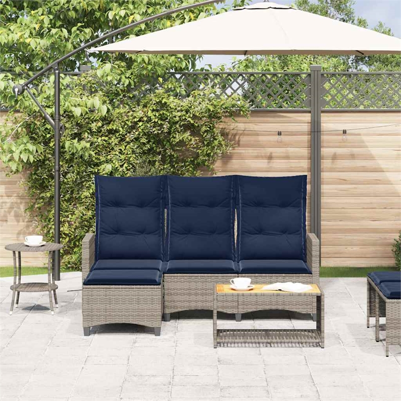Bowery Hill 3-Seater Poly Rattan Reclining Garden Sofa in Gray
