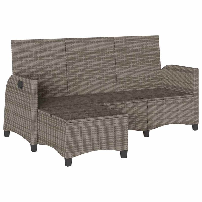Bowery Hill 3-Seater Poly Rattan Reclining Garden Sofa in Gray