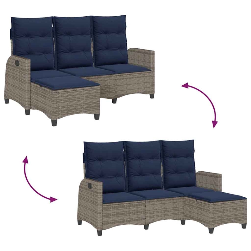 Bowery Hill 3-Seater Poly Rattan Reclining Garden Sofa in Gray