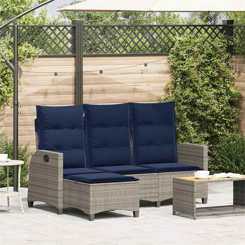 Bowery Hill 3-Seater Poly Rattan Reclining Garden Sofa in Gray