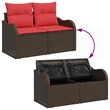 Bowery Hill Contemporary Poly Rattan Garden Sofa With Cushion in Brown