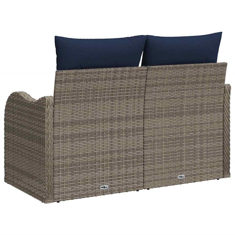 Bowery Hill Contemporary Poly Rattan Garden Sofa With Cushion in Gray