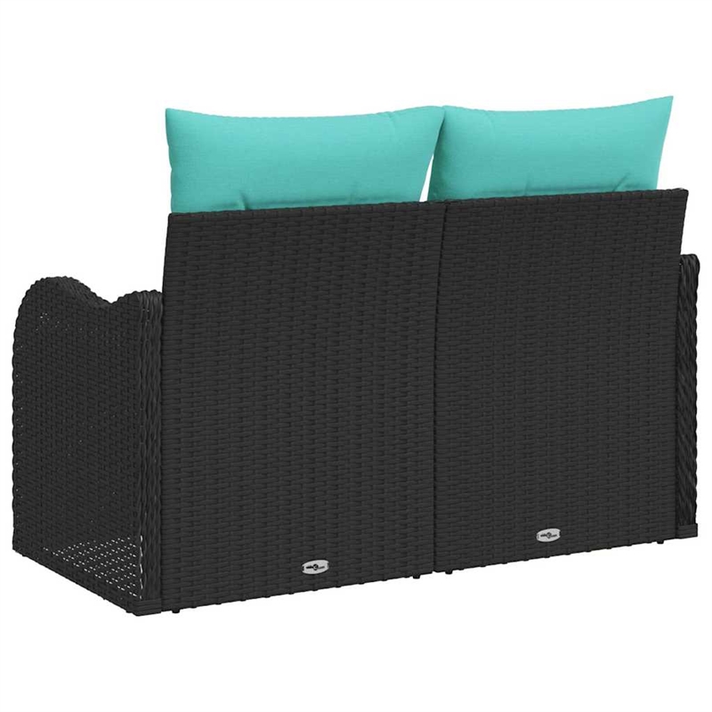 Bowery Hill Contemporary Poly Rattan Garden Sofa With Cushion in Black