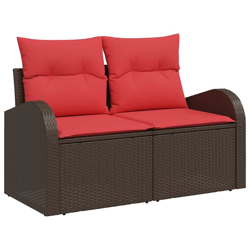 Bowery Hill Contemporary Poly Rattan Garden Sofa With Cushion in Brown