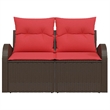 Bowery Hill Contemporary Poly Rattan Garden Sofa With Cushion in Brown