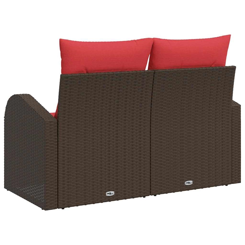 Bowery Hill Contemporary Poly Rattan Garden Sofa With Cushion in Brown