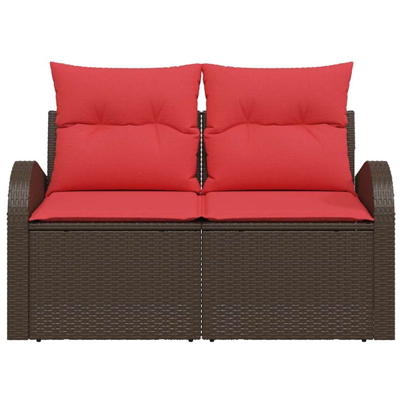 Bowery Hill Contemporary Poly Rattan Garden Sofa With Cushion in Brown