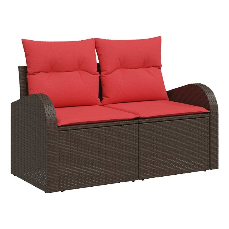 Bowery Hill Contemporary Poly Rattan Garden Sofa With Cushion in Brown