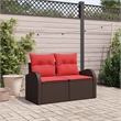 Bowery Hill Contemporary Poly Rattan Garden Sofa With Cushion in Brown