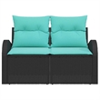 Bowery Hill Contemporary Poly Rattan Garden Sofa With Cushion in Black