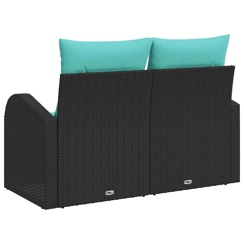 Bowery Hill Contemporary Poly Rattan Garden Sofa With Cushion in Black