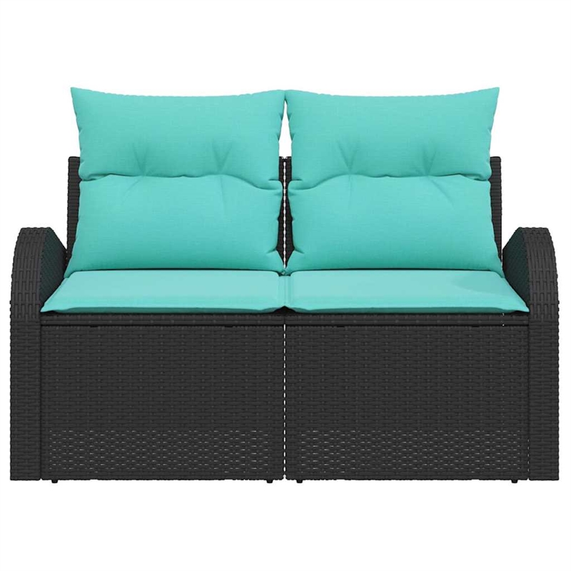 Bowery Hill Contemporary Poly Rattan Garden Sofa With Cushion in Black