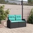 Bowery Hill Contemporary Poly Rattan Garden Sofa With Cushion in Black