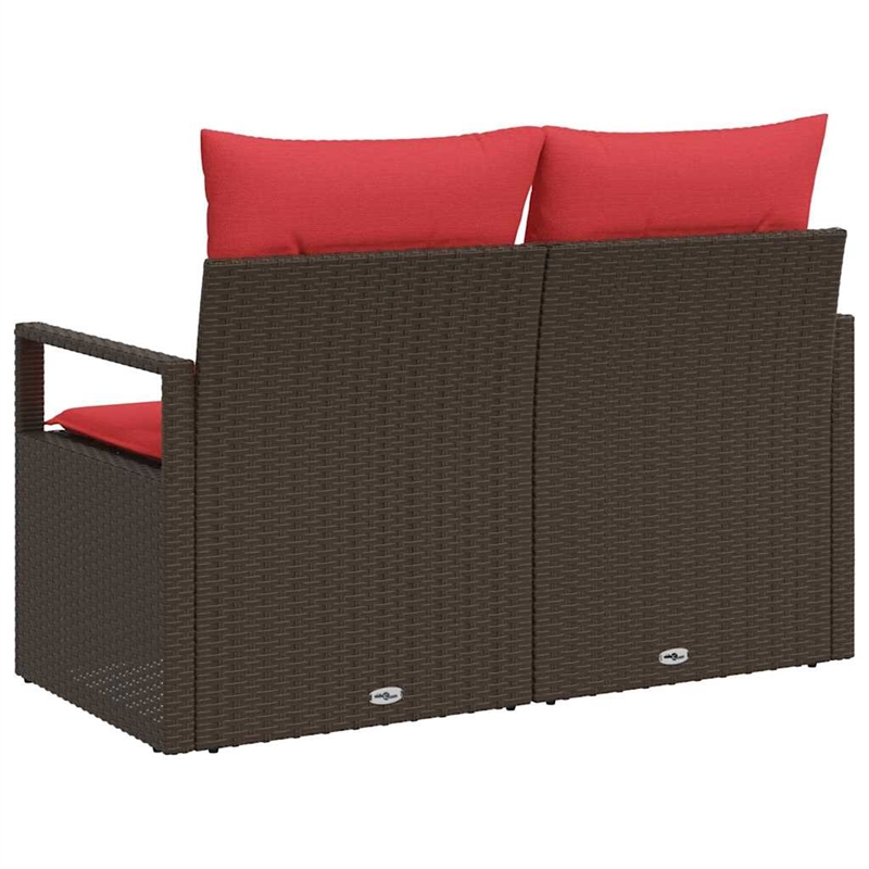 Bowery Hill Contemporary Poly Rattan Garden Sofa With Cushion in Brown