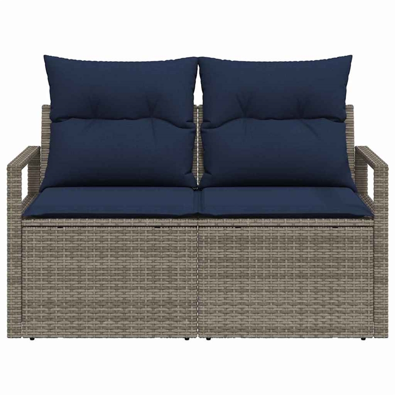 Bowery Hill Contemporary Poly Rattan Garden Sofa With Cushion in Gray
