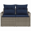 Bowery Hill Contemporary Poly Rattan Garden Sofa With Cushion in Gray