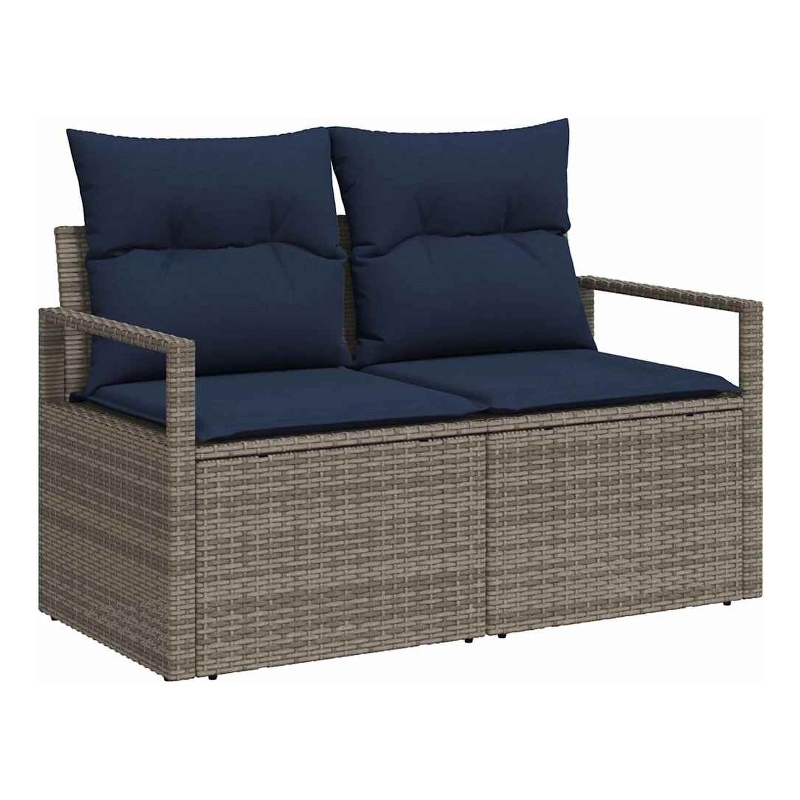 Bowery Hill Contemporary Poly Rattan Garden Sofa With Cushion in Gray