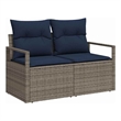 Bowery Hill Contemporary Poly Rattan Garden Sofa With Cushion in Gray